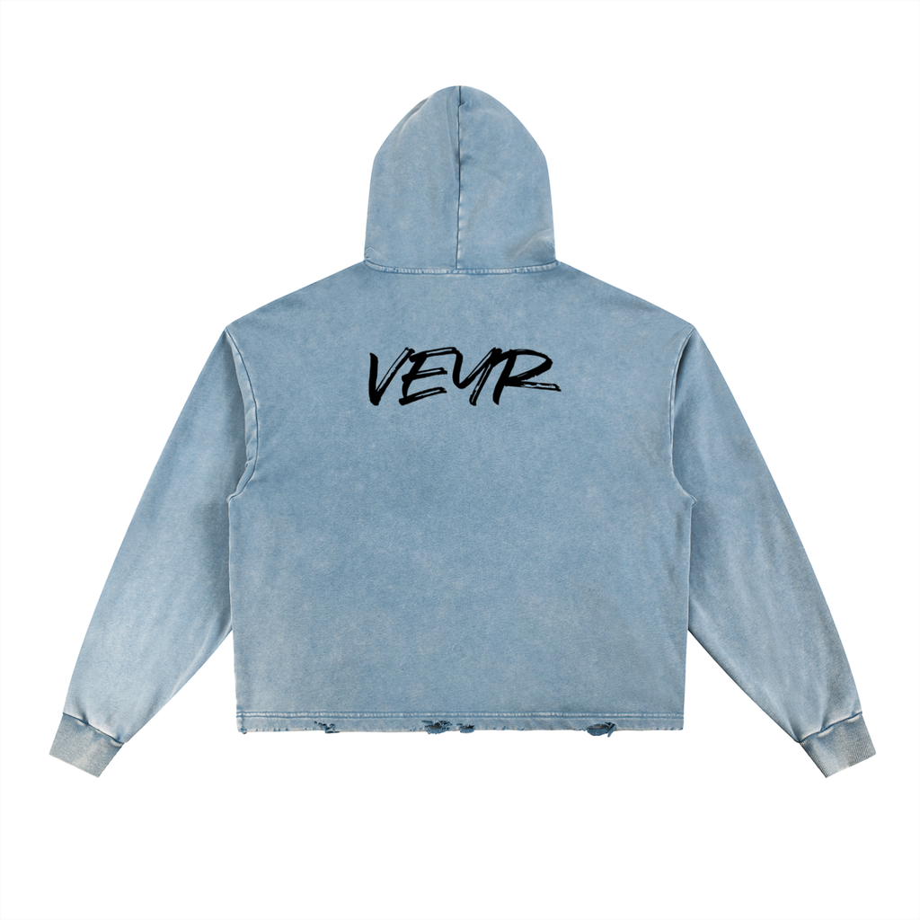 Vintage Washed Frayed-Hem Hoodie