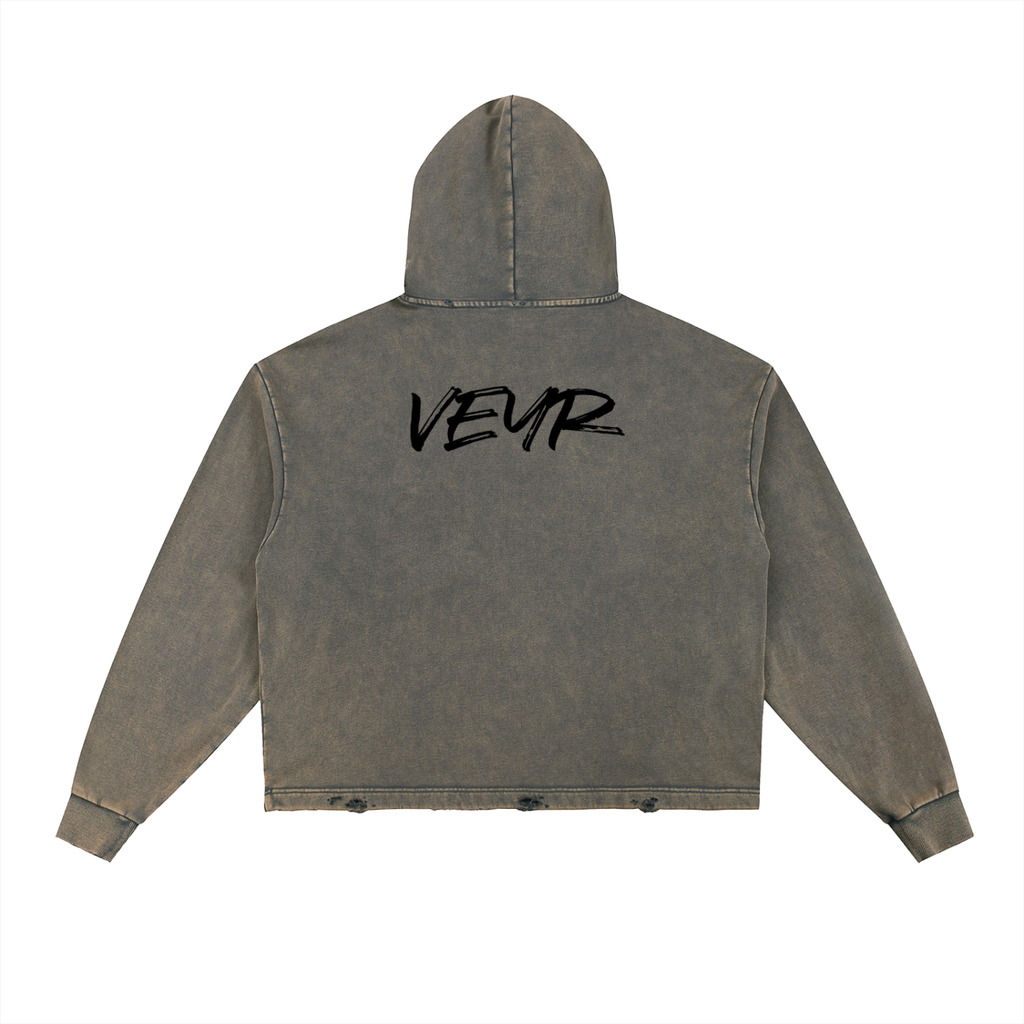 Vintage Washed Frayed-Hem Hoodie